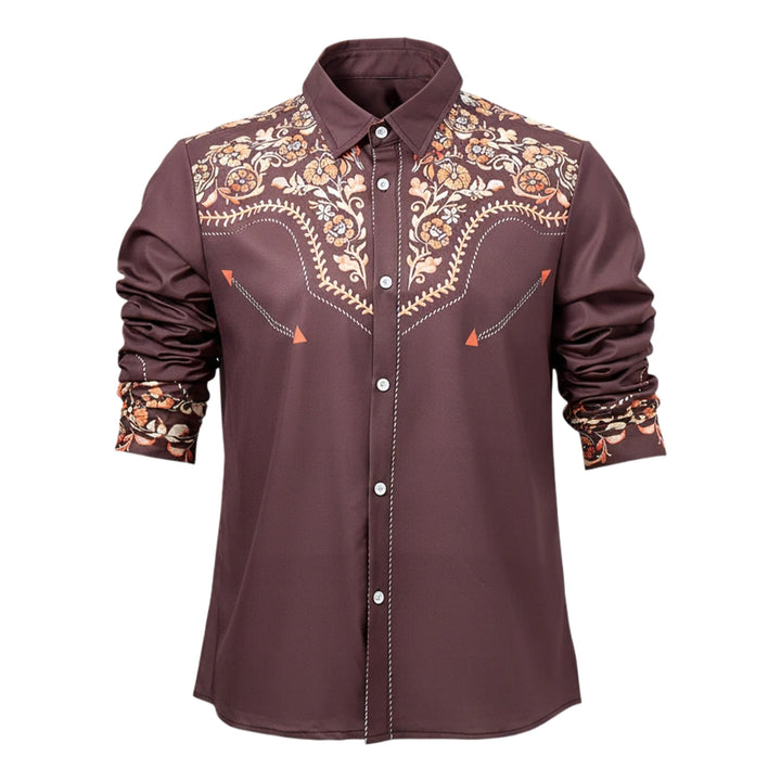Herren-Hemd im Western-Stil mit braunem Blumenmuster und Passe - image 8