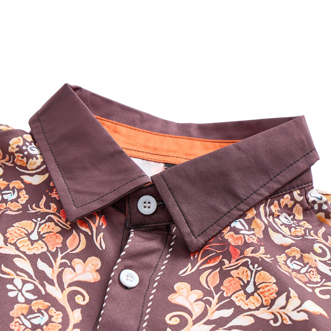 Herren-Hemd im Western-Stil mit braunem Blumenmuster und Passe - image 4