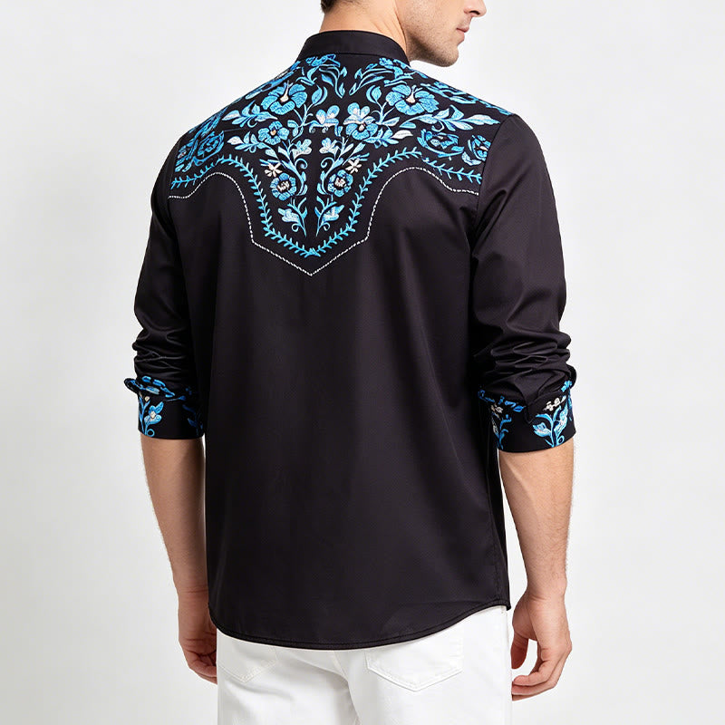 Herren-Westernhemd mit schwarzem und blauem Blumenmuster - image 3