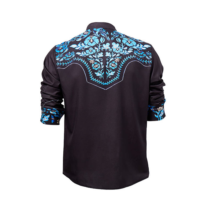 Herren-Westernhemd mit schwarzem und blauem Blumenmuster - image 9