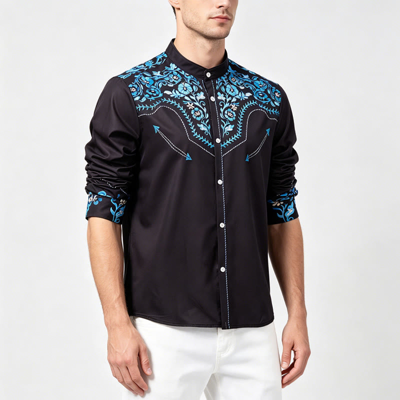 Herren-Westernhemd mit schwarzem und blauem Blumenmuster - image 2
