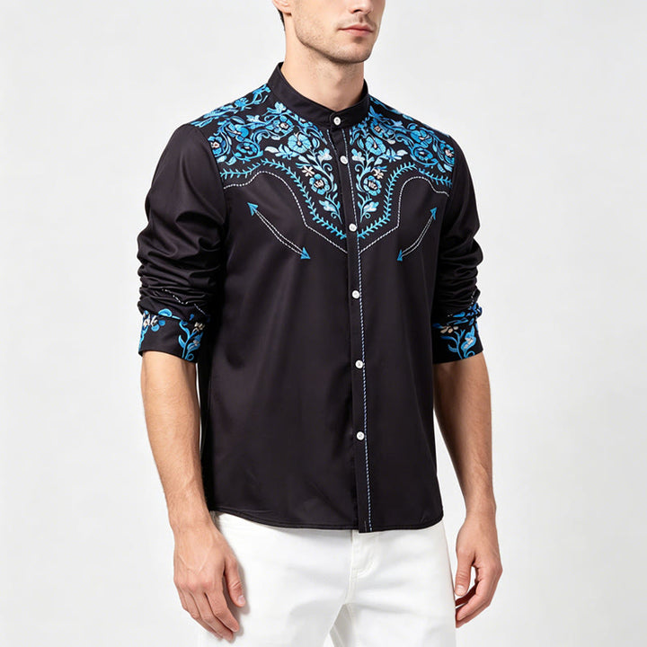 Herren-Westernhemd mit schwarzem und blauem Blumenmuster - image 2