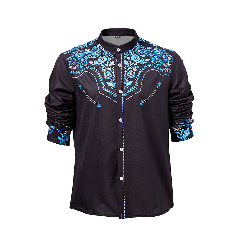 Herren-Westernhemd mit schwarzem und blauem Blumenmuster - image 8