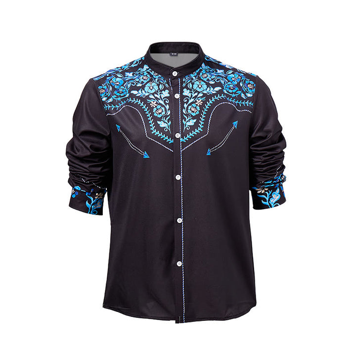 Herren-Westernhemd mit schwarzem und blauem Blumenmuster - image 8