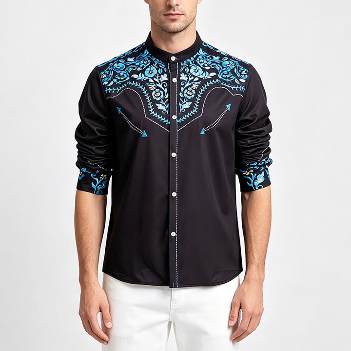 Herren-Westernhemd mit schwarzem und blauem Blumenmuster - image 1