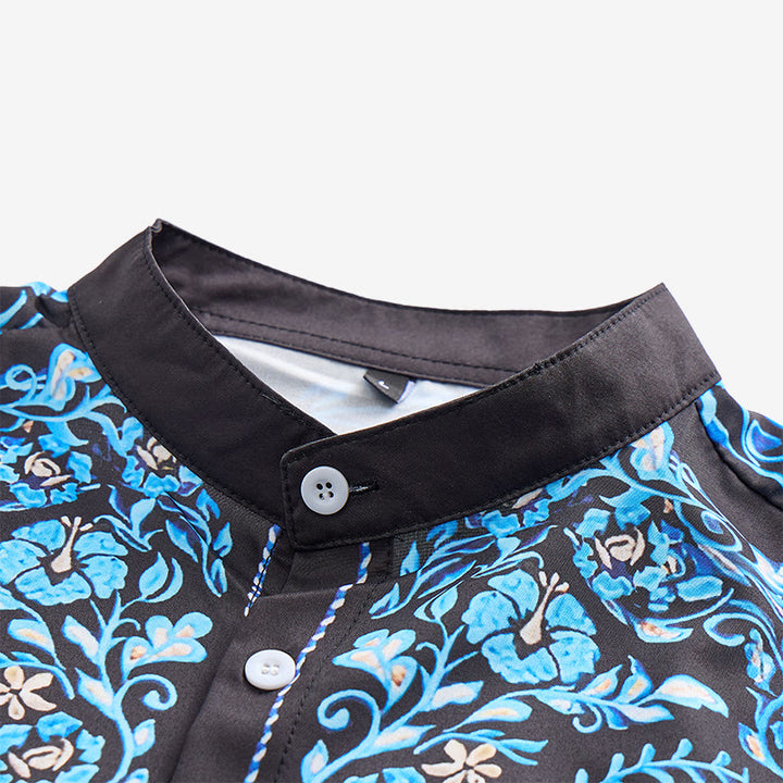 Herren-Westernhemd mit schwarzem und blauem Blumenmuster - image 4