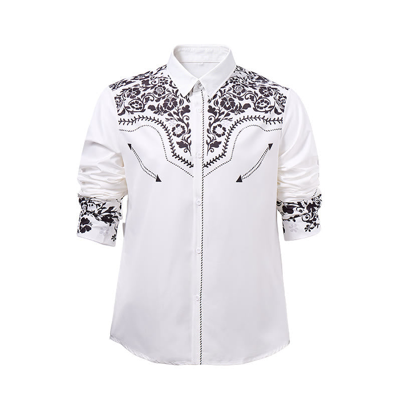 Elegantes Herrenhemd im Western-Stil mit weißem und schwarzem Blumenmuster - image 8