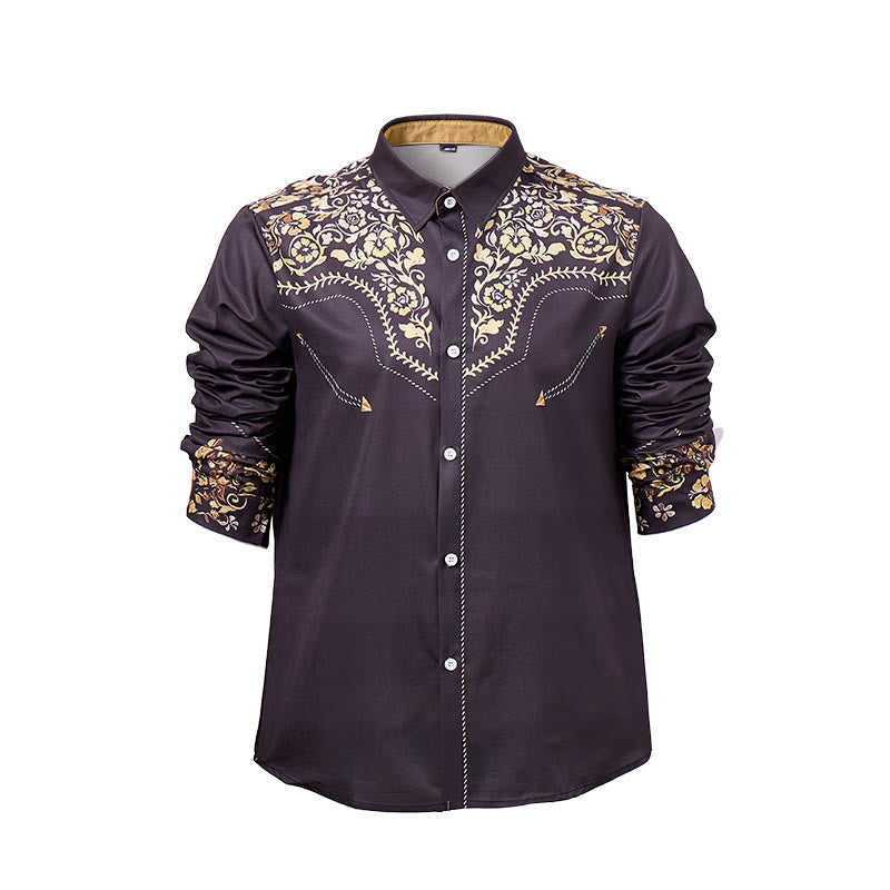 Herrenhemd im Rodeo-Stil mit schwarzem und goldenem Blumenmuster - image 8