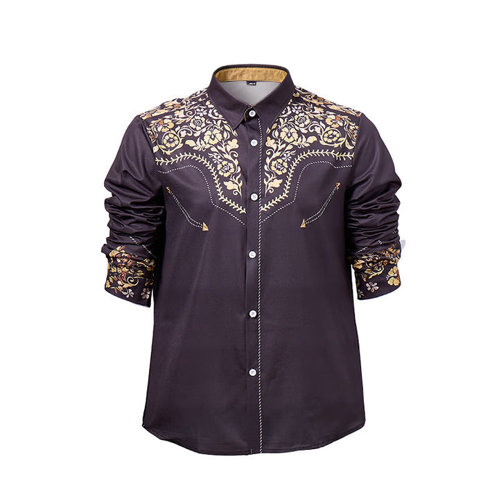 Herrenhemd im Rodeo-Stil mit schwarzem und goldenem Blumenmuster - image 8