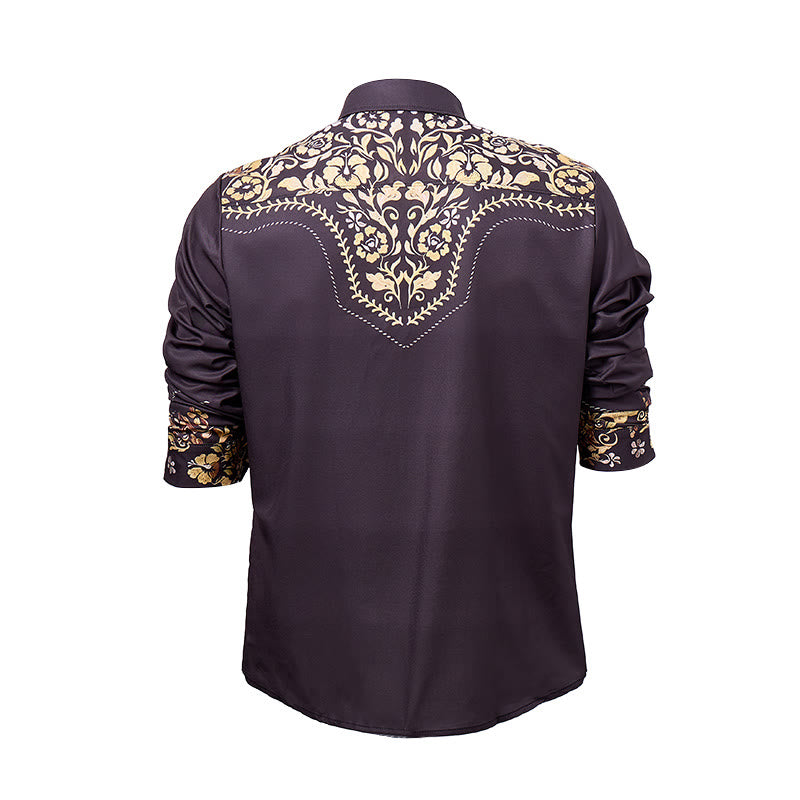 Herrenhemd im Rodeo-Stil mit schwarzem und goldenem Blumenmuster - image 9