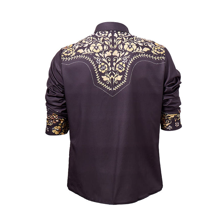 Herrenhemd im Rodeo-Stil mit schwarzem und goldenem Blumenmuster - image 9