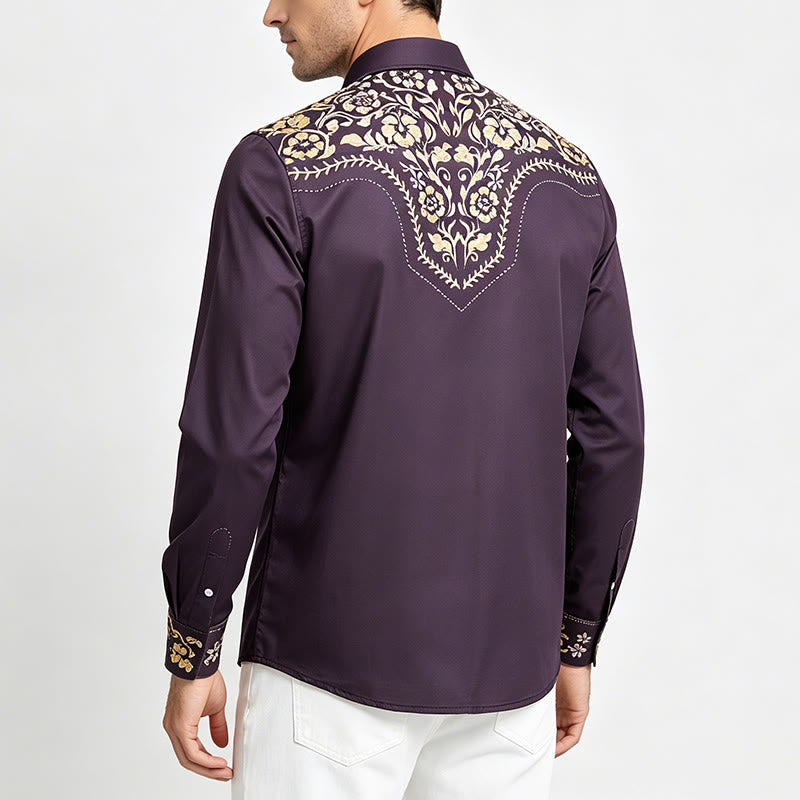 Herrenhemd im Rodeo-Stil mit schwarzem und goldenem Blumenmuster - image 3