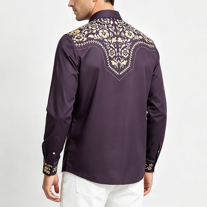 Herrenhemd im Rodeo-Stil mit schwarzem und goldenem Blumenmuster - image 3