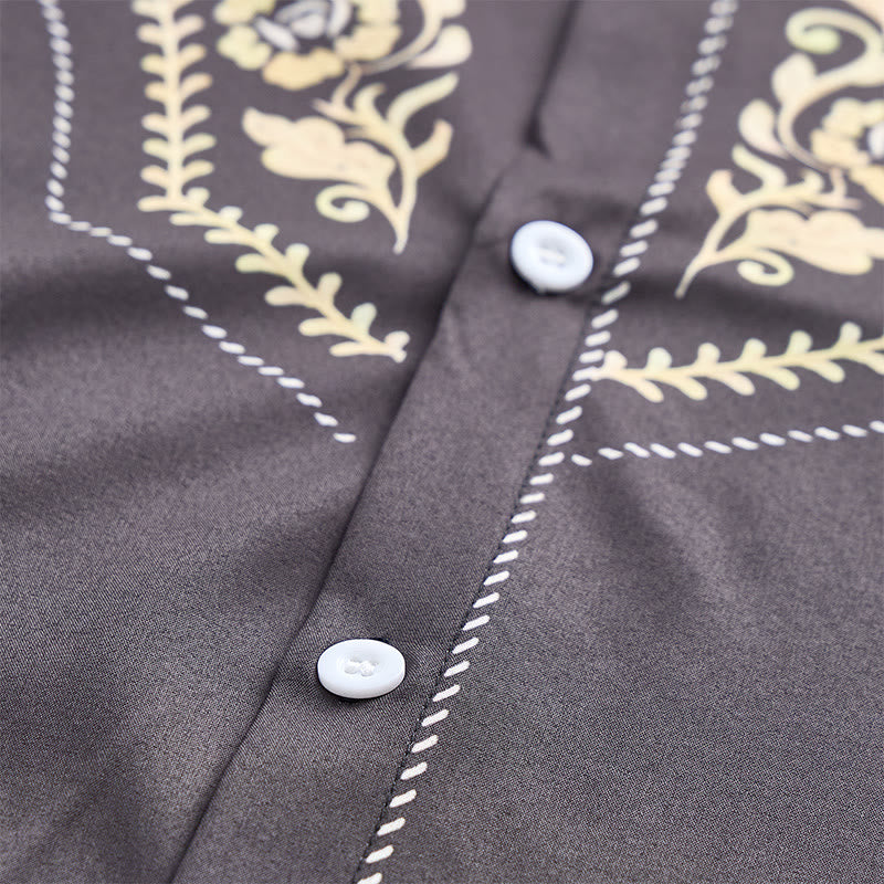 Herrenhemd im Rodeo-Stil mit schwarzem und goldenem Blumenmuster - image 5