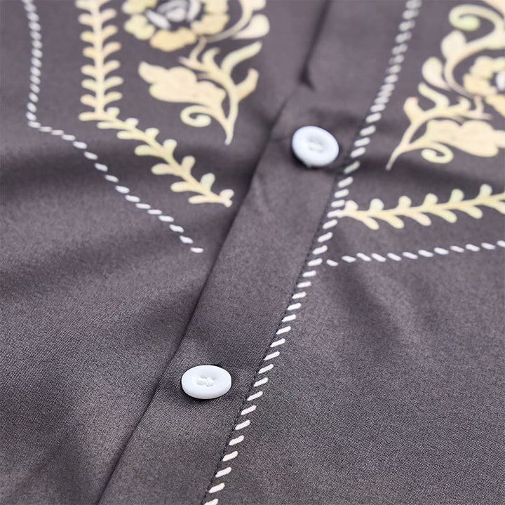 Herrenhemd im Rodeo-Stil mit schwarzem und goldenem Blumenmuster - image 5