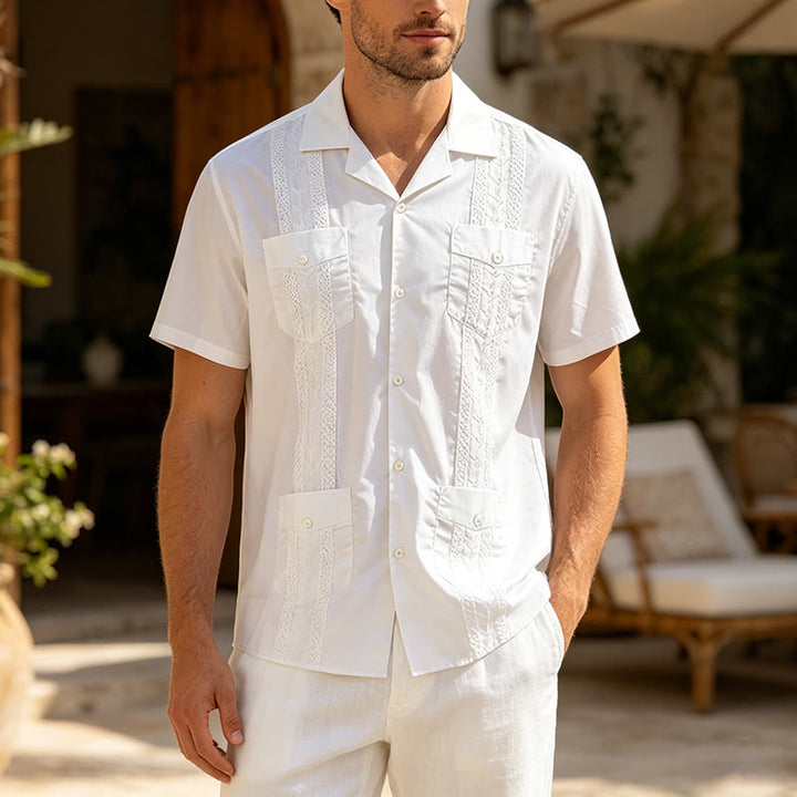 Modernes, kubanisch inspiriertes, besticktes Freizeithemd - Weiß - 2XL - image 0