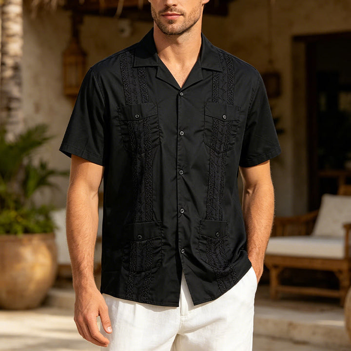 Modernes, kubanisch inspiriertes, besticktes Freizeithemd - Schwarz - 2XL - image 1