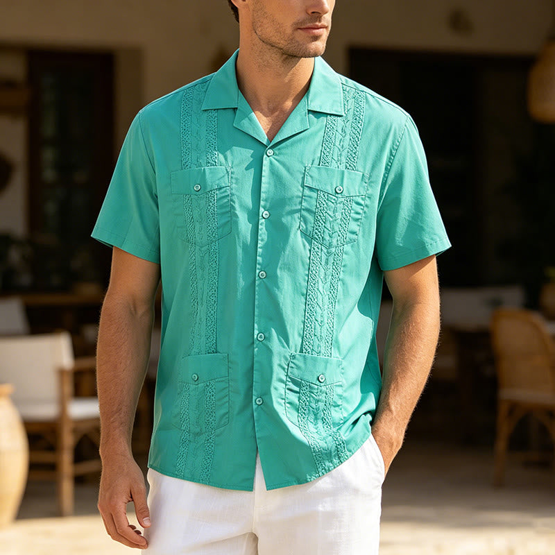 Modernes, kubanisch inspiriertes, besticktes Freizeithemd - Aqua - 2XL - image 2