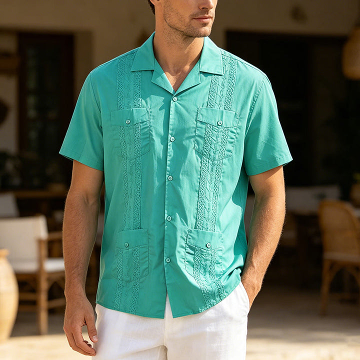 Modernes, kubanisch inspiriertes, besticktes Freizeithemd - Aqua - 2XL - image 2