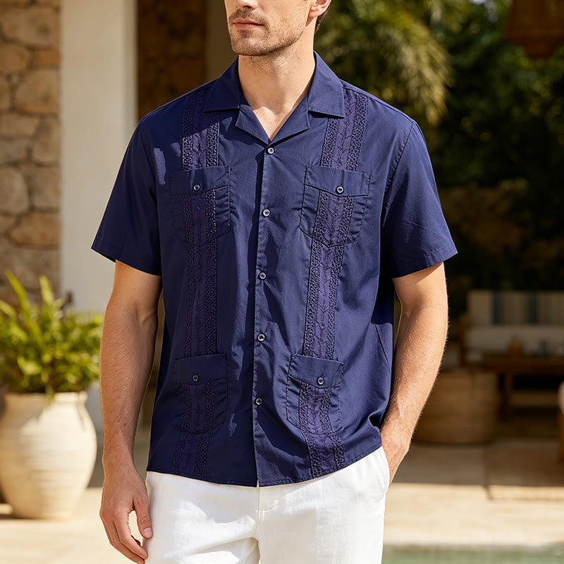 Modernes, kubanisch inspiriertes, besticktes Freizeithemd - Marine - 2XL - image 7