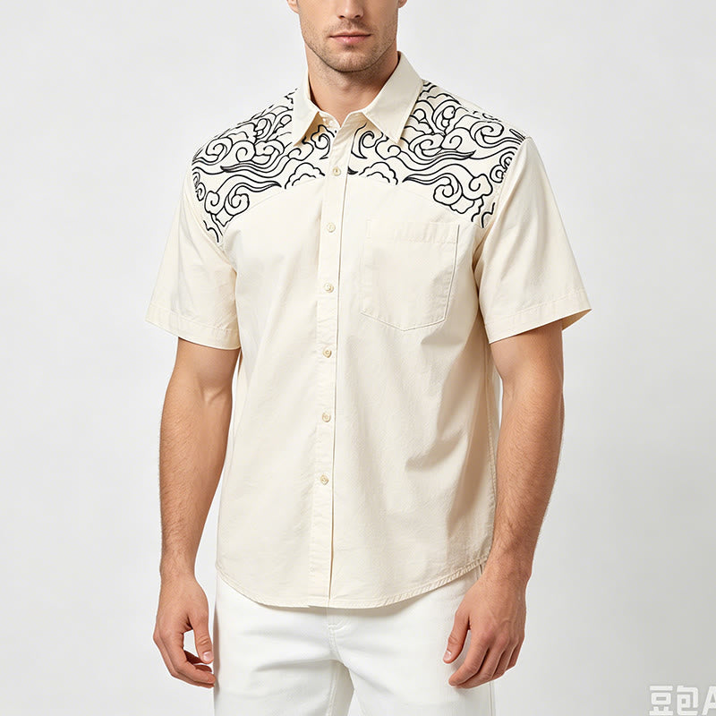 Streetwear Kurzarmhemd mit Wolkenstickerei - image 2