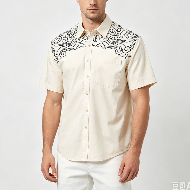 Streetwear Kurzarmhemd mit Wolkenstickerei - image 2