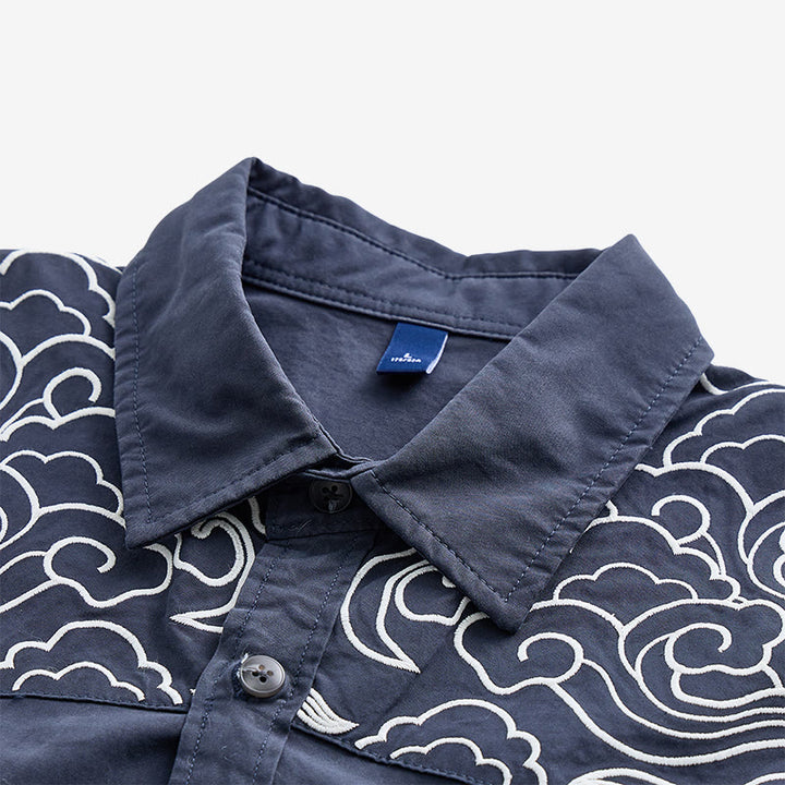 Streetwear Kurzarmhemd mit Wolkenstickerei - image 5