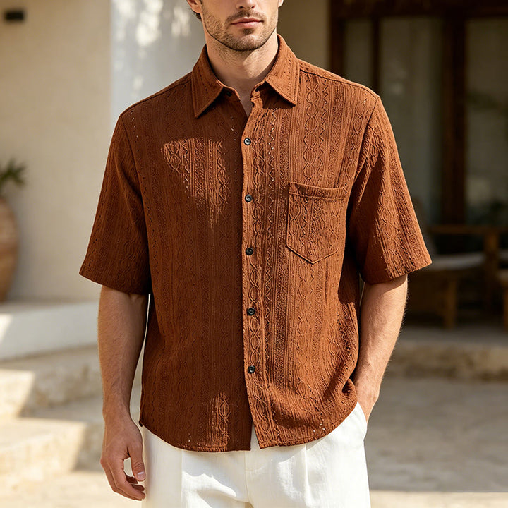Retro-Jacquard-Strick-Freizeithemd mit Knopfleiste - Braun - 2XL - image 0