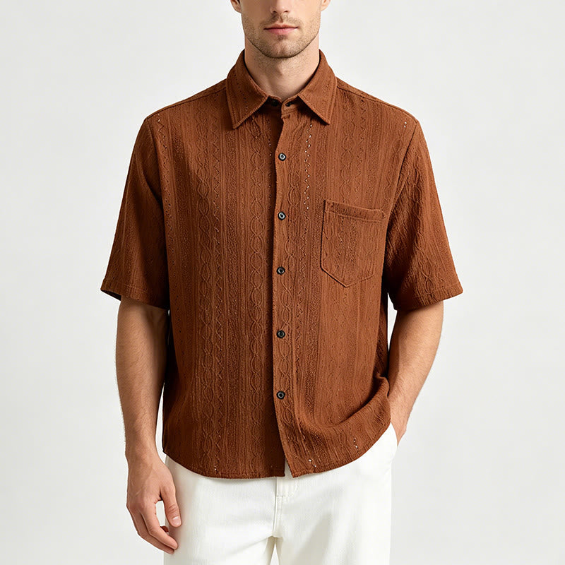 Retro-Jacquard-Strick-Freizeithemd mit Knopfleiste - image 1