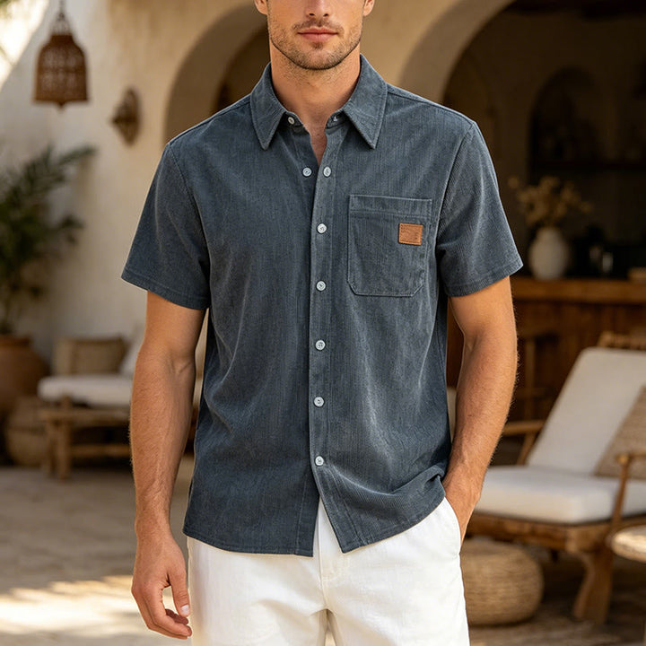 Retro-Cordhemd für Herren mit Ledertasche für Arbeitskleidung - Marine - 4XL - image 6