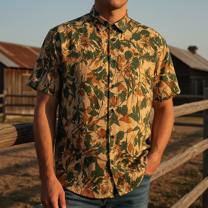 Herrenhemd mit botanischem Blattmuster in Erdtönen Grün und Beige - Erdiges Grün & Beige - 5XL - image 0