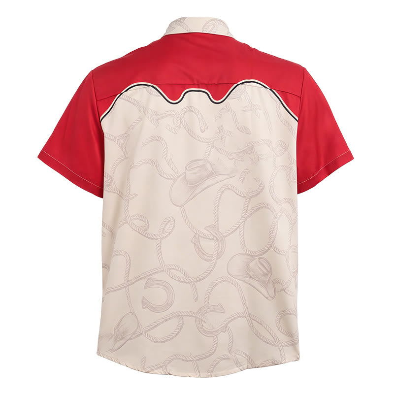 Herrenhemd im Western-Stil mit verspieltem Cowboy-Katzenprint, rot und beige - image 5