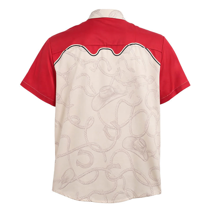 Herrenhemd im Western-Stil mit verspieltem Cowboy-Katzenprint, rot und beige - image 5