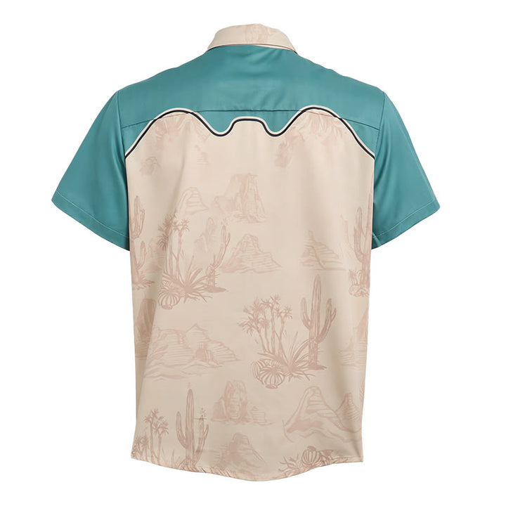 Herrenhemd mit Western-Wüsten-Cowboy-Katzenprint in Türkis und Beige - image 5