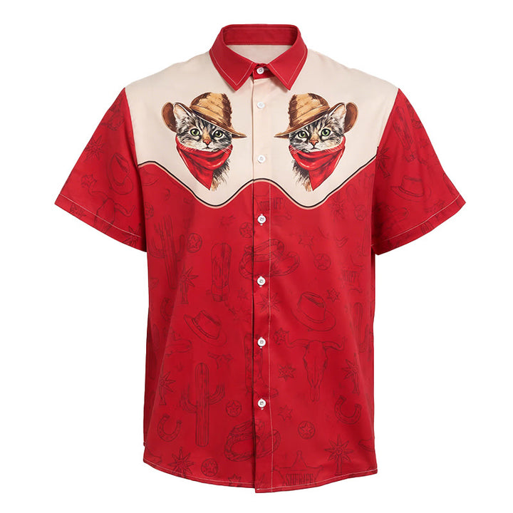Herrenhemd im Vintage-Western-Stil mit Kaktus- und Katzenmotiv - image 4