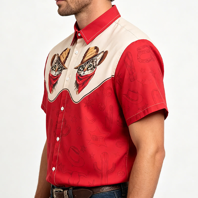 Herrenhemd im Vintage-Western-Stil mit Kaktus- und Katzenmotiv - image 2