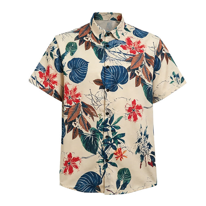 Herrenhemd mit tropischem botanischem Print in Creme - image 4