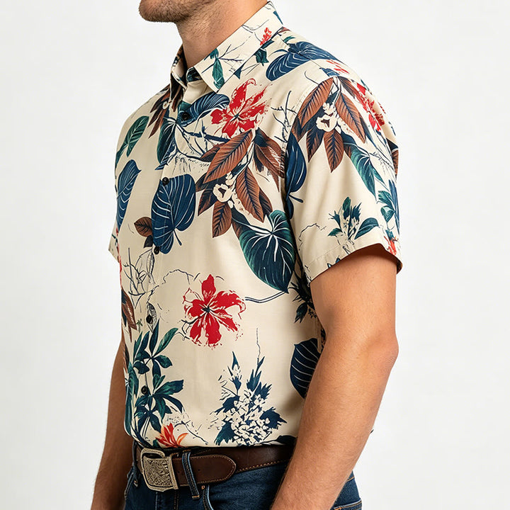 Herrenhemd mit tropischem botanischem Print in Creme - image 2