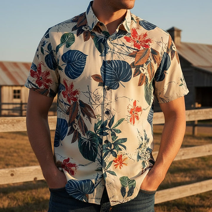 Herrenhemd mit tropischem botanischem Print in Creme - Creme - 5XL - image 0