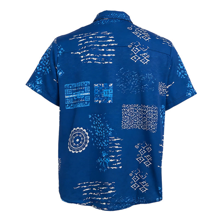 Herrenhemd mit marineblauem Batik-inspiriertem Patchwork-Print - image 5