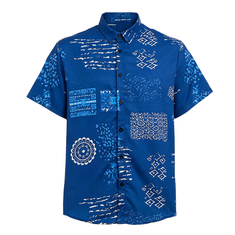 Herrenhemd mit marineblauem Batik-inspiriertem Patchwork-Print - image 4
