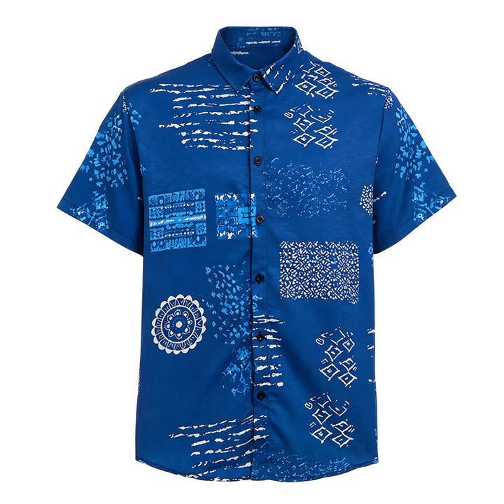 Herrenhemd mit marineblauem Batik-inspiriertem Patchwork-Print - image 4