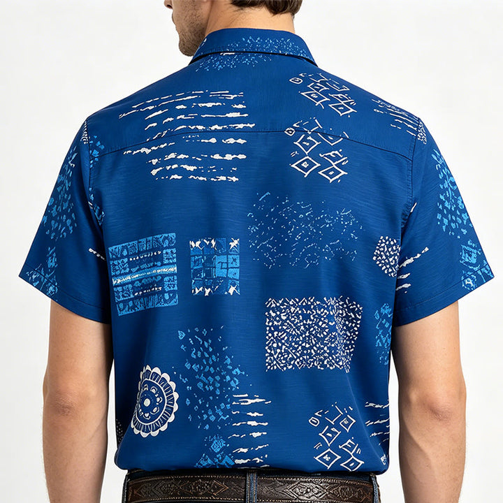 Herrenhemd mit marineblauem Batik-inspiriertem Patchwork-Print - image 3