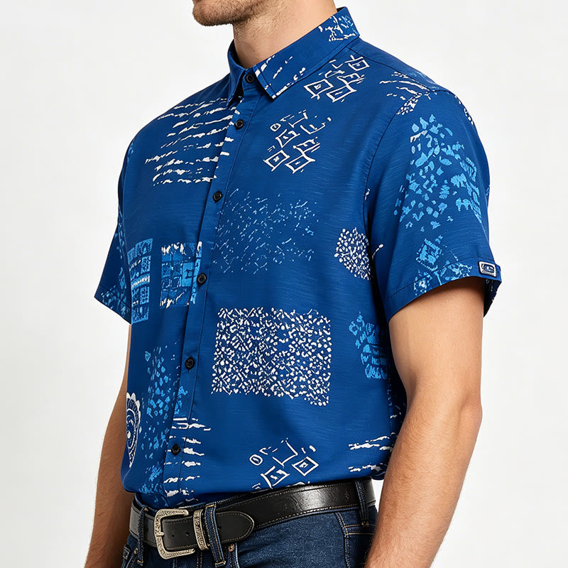 Herrenhemd mit marineblauem Batik-inspiriertem Patchwork-Print - image 2