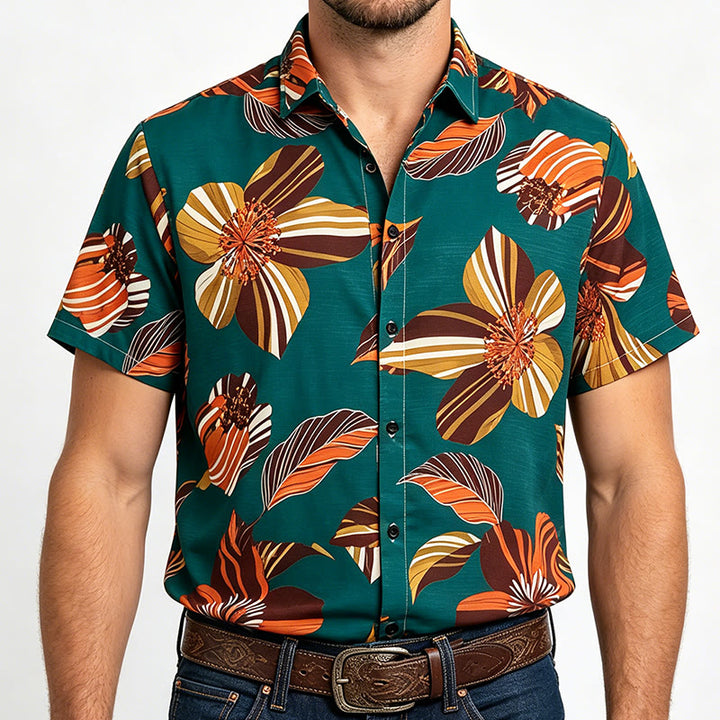Herrenhemd mit botanischem Blumenmuster in Türkis - Türkis - 5XL - image 1
