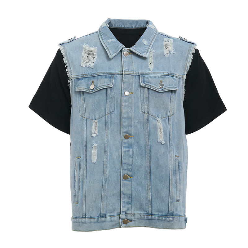 Ärmellose, zerrissene Jeansweste für Herren im Used-Look - image 7