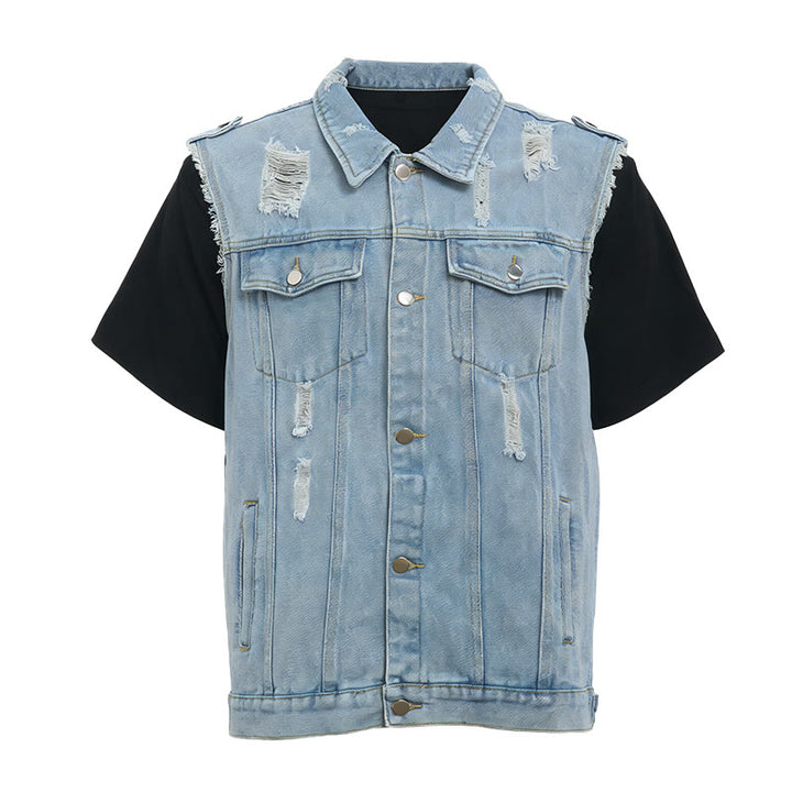 Ärmellose, zerrissene Jeansweste für Herren im Used-Look - image 7