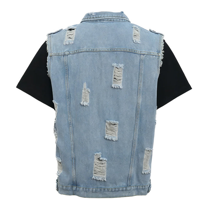 Ärmellose, zerrissene Jeansweste für Herren im Used-Look - image 8