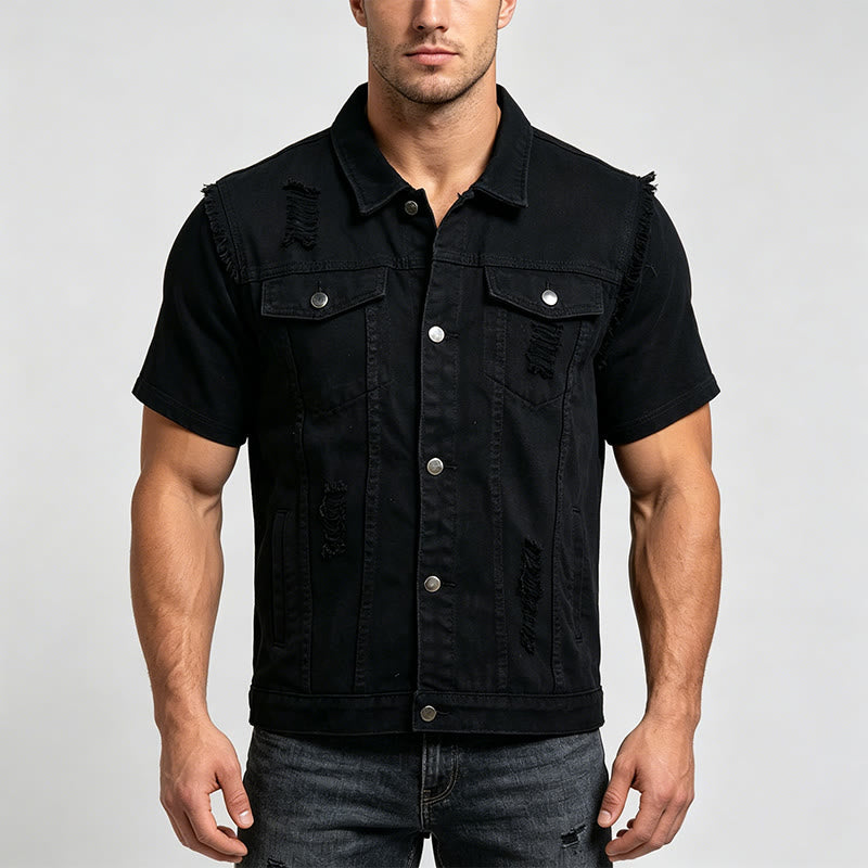 Ärmellose, zerrissene Jeansweste für Herren im Used-Look - image 1