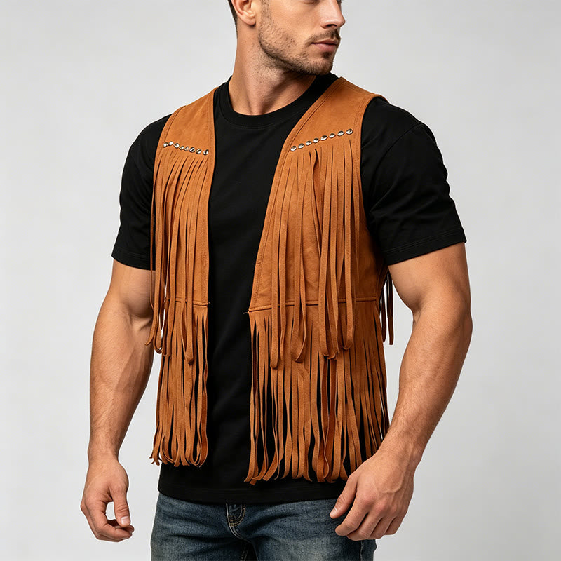 Hippie-Weste für Herren aus Wildlederimitat mit Fransen und Nieten - image 2